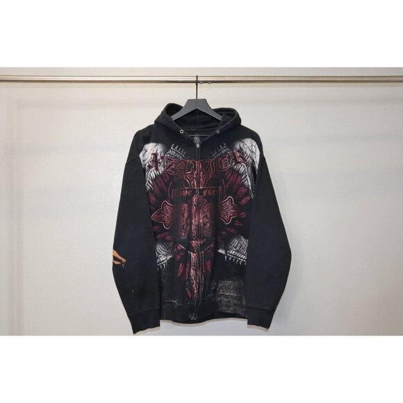 Y2K Xzavier Lizard Skeleton Zip Hoodie Black XL Emo Grunge Style “Live Free” - Picture 3 of 14
